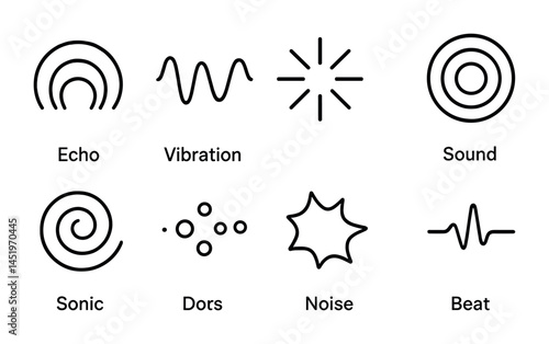 Audio and sound linear icons set – outline, vibration, frequency illustrations