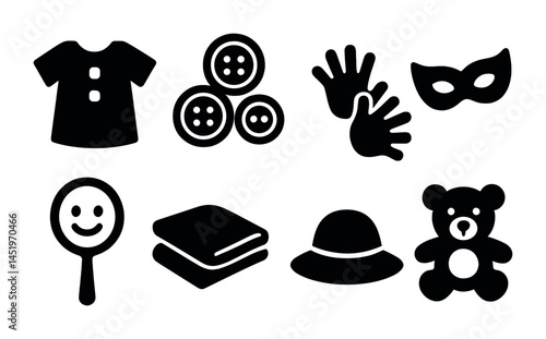 Children's activities silhouette icons set – play, fun, kid-friendly symbols