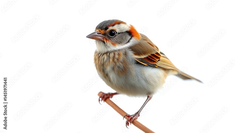 Cute sparrow isolated on white background. High definition wildlife photography
