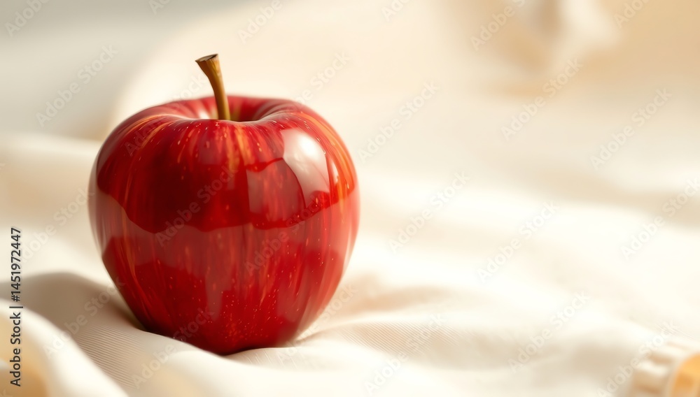 Fresh Red Apple on Soft Fabric, Food Photography, Studio Setting, Close-Up View, Natural Light in high definition