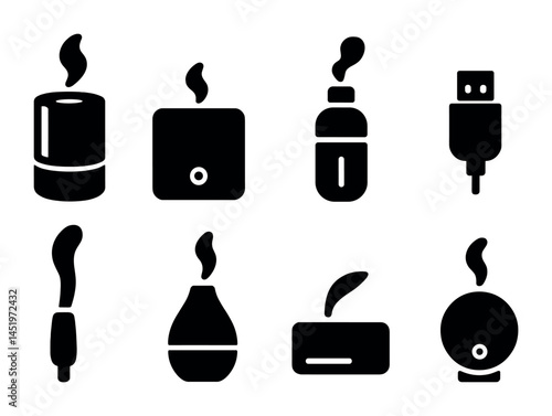 Aromatherapy fragrance solid icons set – filled, wellness and spa symbols