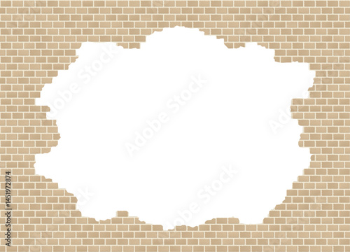 Vector sandstone broken brick wall background with big hole