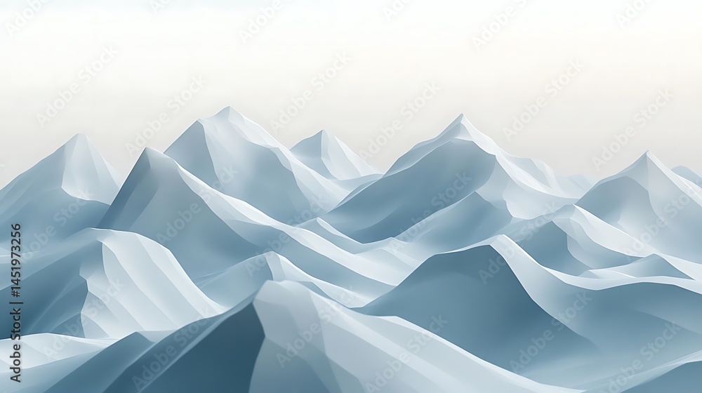 Serene landscape of snow covered mountains under a bright sky. The mountains are depicted in shades of light blue and white, creating a calming and peaceful atmosphere. The image features a Serene landscape of snow covered mountains under a bright sky. The mountains are depicted in shades of light blue and white, creating a calming and peaceful atmosphere. The image features a