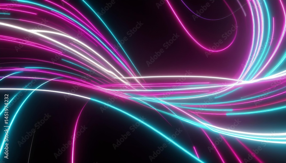 Naklejka premium Neon light trails flowing on dark background