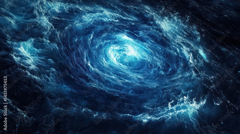 A swirling vortex of blue water in a vast ocean A swirling vortex of blue water in a vast ocean
