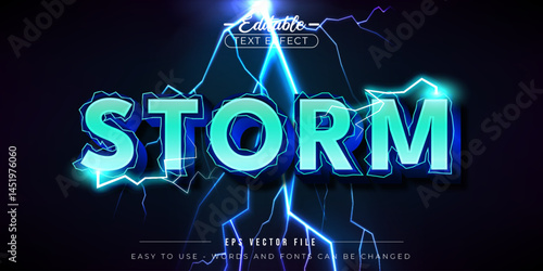 Neon storm text, editable text effect.