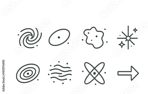 Space and astronomy linear icons set – outline, celestial, cosmic symbols