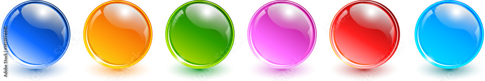 Obraz premium Colored spheres set, shiny and glossy 3D colorful glass balls collection.