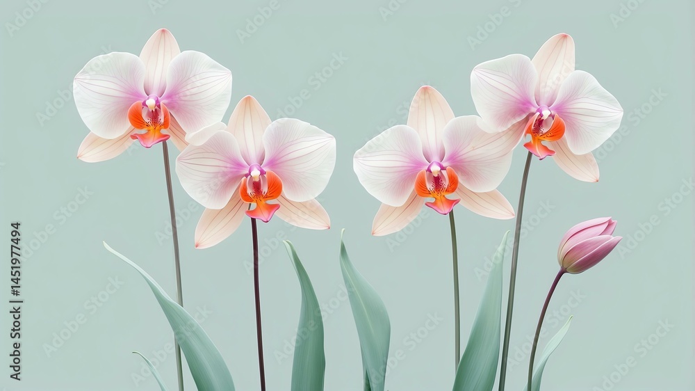 Naklejka premium Translucent flowers with delicate petals in an elegant, minimalist composition25