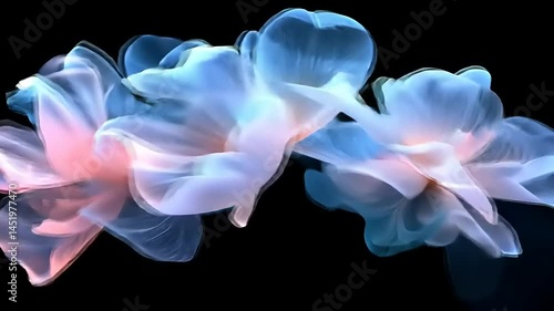 Glowing Blue And Pink Flowers On Black Background