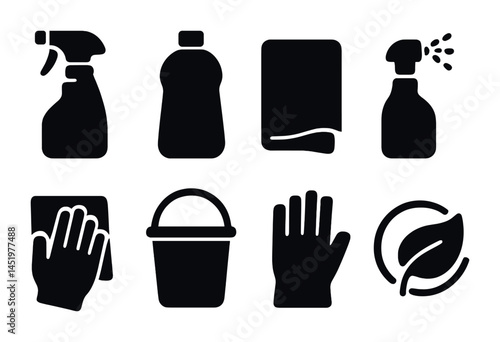 Cleaning and hygiene solid icons set – filled, household and sanitation symbols
