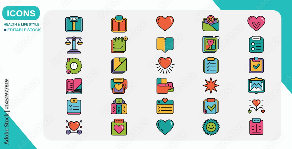 Obraz premium Healthy Lifestyle Icons Set Flat Vector on White Background