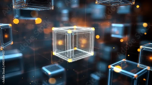 Glowing Wireframe Cubes Abstract Motion Background