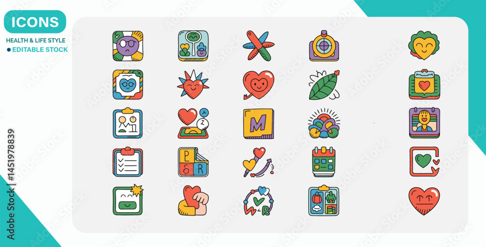 Obraz premium Healthy Lifestyle Icons Set Flat Vector on White Background