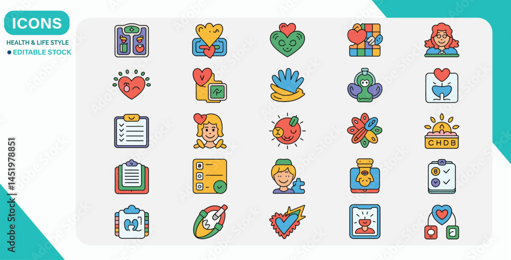 Healthy Lifestyle Icons Set Flat Vector on White Background Healthy Lifestyle Icons Set Flat Vector on White Background