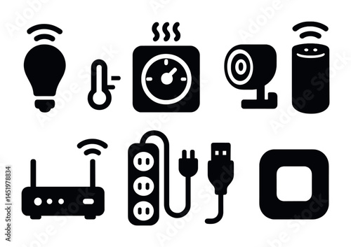 Smart home technology icons: wireless devices for modern living