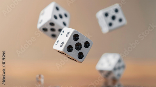 A Lucky Roll of Weathered Dice: Two vintage, ivory-colored dice with worn black spots are positioned closely together against a stark white backdrop, suggesting a moment of chance, games of fortune, o