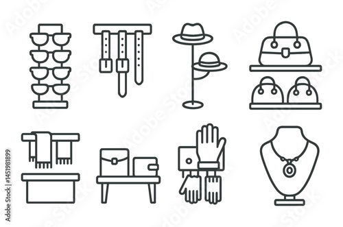 Fashion accessories outline icons set – linear, stylish, clothing and jewelry symbols