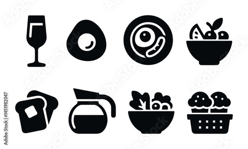 Breakfast food solid icons set – flat, filled, meal and cooking symbols