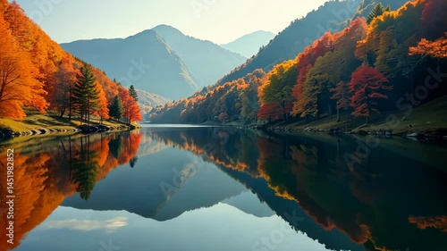 Wallpaper Mural Serene Autumn Reflections on a Tranquil Lake Amidst Majestic Mountains Torontodigital.ca
