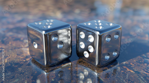 A Lucky Roll of Weathered Dice: Two vintage, ivory-colored dice with worn black spots are positioned closely together against a stark white backdrop, suggesting a moment of chance, games of fortune, o