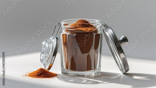 Fototapeta Naklejka Na Ścianę i Meble -  Photorealistic image of a glass spice container with anti-slip base on a white background