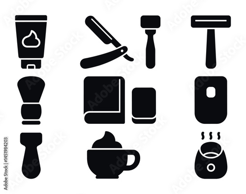 Grooming silhouette icons set – barber, men’s care, hygiene essentials