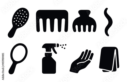 Haircare and salon solid icons set – filled, beauty, grooming essentials