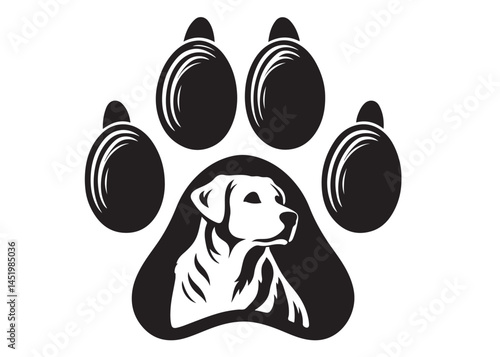 Dog footprint logo silhouette vector, dog paw print logo icon silhouette, silhouette of a dog footprint logo vector, paw print silhouette icon vector illustration design on white background.