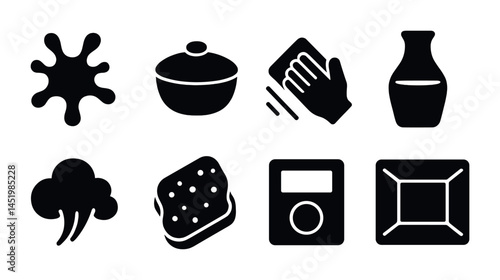 Household and kitchen solid icons set – filled, cooking, home essentials symbols