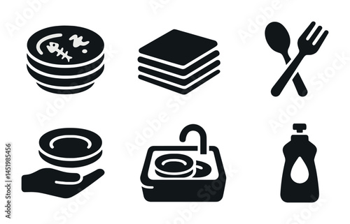 Kitchen and dining solid icons set – filled, cooking, utensils and dishware graphics