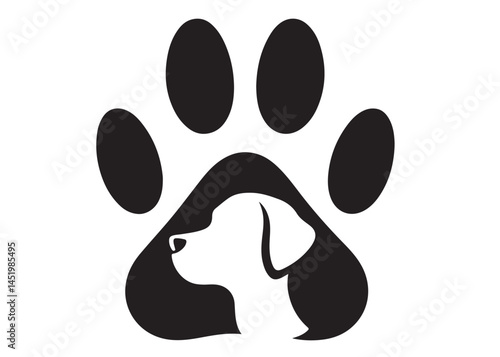 Dog footprint logo silhouette vector, dog paw print logo icon silhouette, silhouette of a dog footprint logo vector, paw print silhouette icon vector illustration design on white background.
