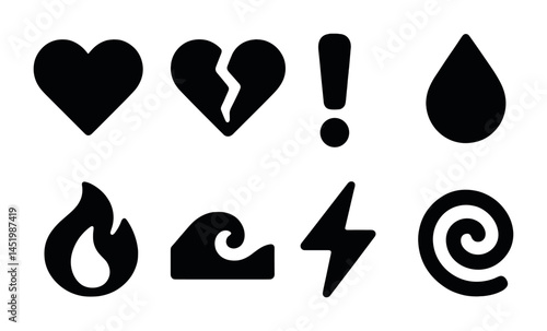 Weather and emotion solid icons set – filled, vibrant, mood and climate symbols