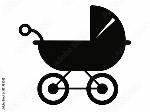 Baby carriage silhouette, black and white silhouette, vector and illustration