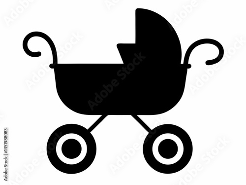 Baby carriage silhouette, black and white silhouette, vector and illustration