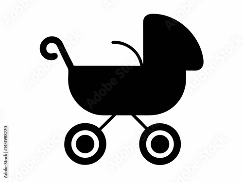 Baby carriage silhouette, black and white silhouette, vector and illustration