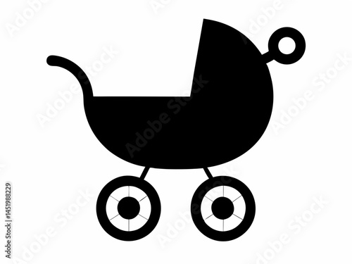 Baby carriage silhouette, black and white silhouette, vector and illustration