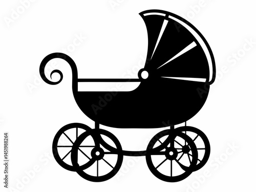 Baby carriage silhouette, black and white silhouette, vector and illustration