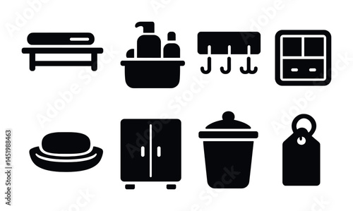 Home maintenance solid icons set – cleaning, household, chore symbols in silhouette