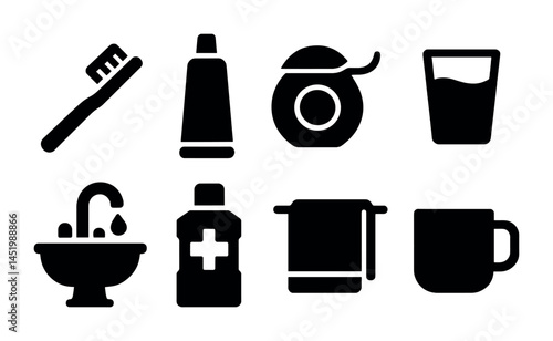 Dental care solid icons set – filled, oral hygiene and tooth health symbols