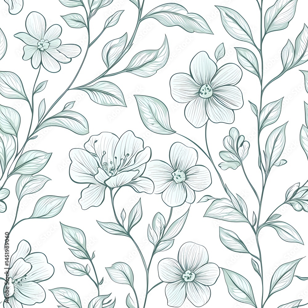 Delicate floral pattern design in light teal hues. Delicate floral pattern design in light teal hues.