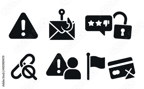 Cybersecurity solid icons set – security, protection, privacy symbols