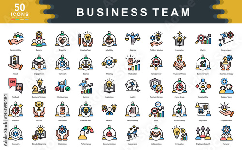 Business Team flat line icon collection set. Simple vector illustration.