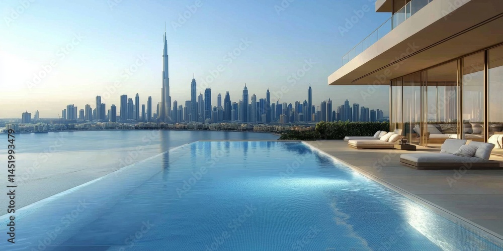 Obraz premium Elegant swimming pool designed for cityscape enjoyment.