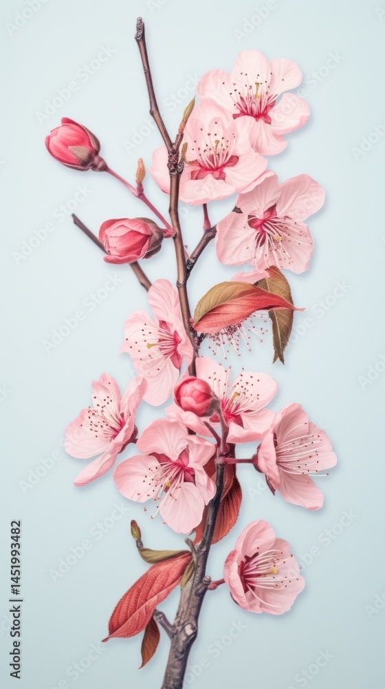 Naklejka premium Vintage drawing cherry flower blossom branch.
