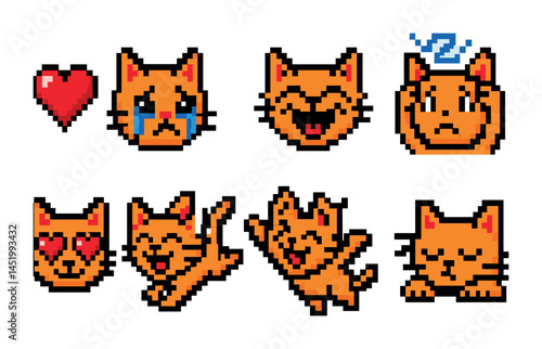 Obraz na płótnie Cute pixel art cats icons set – emoji, feline, adorable expressions w salonie