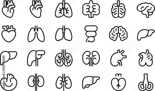 Human Organs Line Icons Collection Isolated on White
