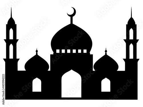 islamic mosque silhouette vector, black silhouette mosque vector illustration