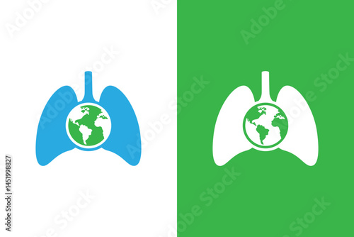 Human lungs and globe logo combination. Unique lungs and earth logotype design template.