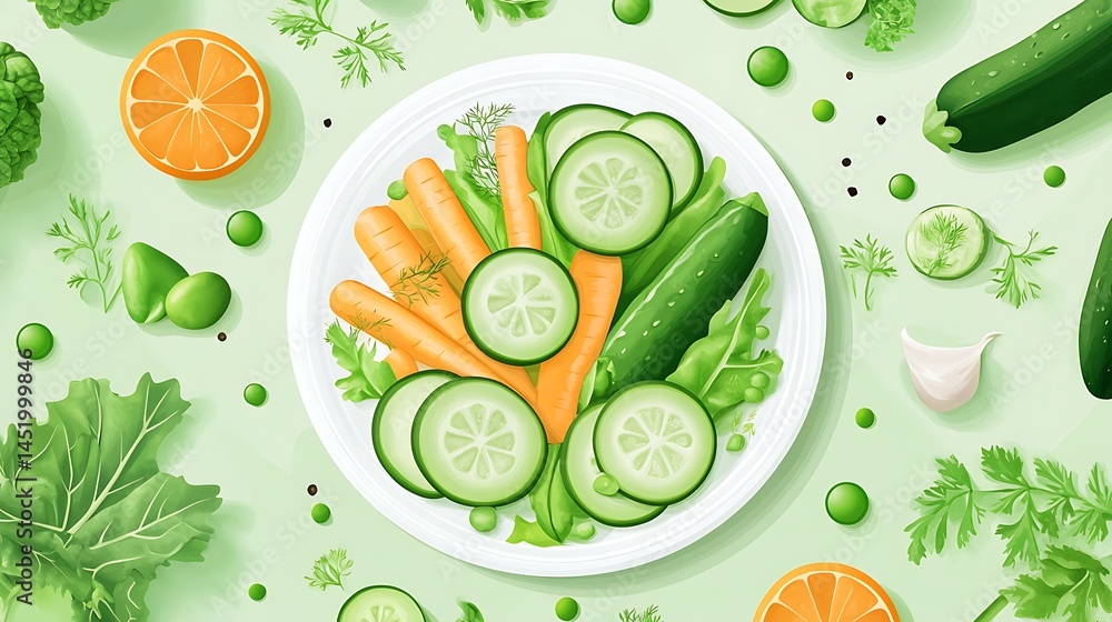 Fresh Veggie Salad with Green Background. Fresh Veggie Salad with Green Background.